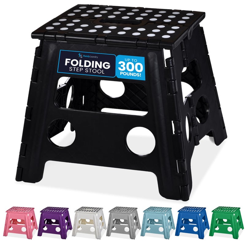 Handy Laundry Folding Lightweight Step Stool - Sturdy Enough to Support Adults and Safe Enough for Kids - Opens Easy with One Flip - Great for Kitchen, Bathroom or Bedroom (Black- 13 inch) - Image 1